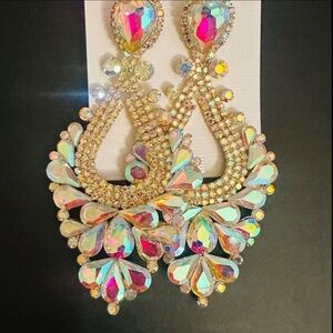 Elegant Gold and Iridescent Crystal Earrings